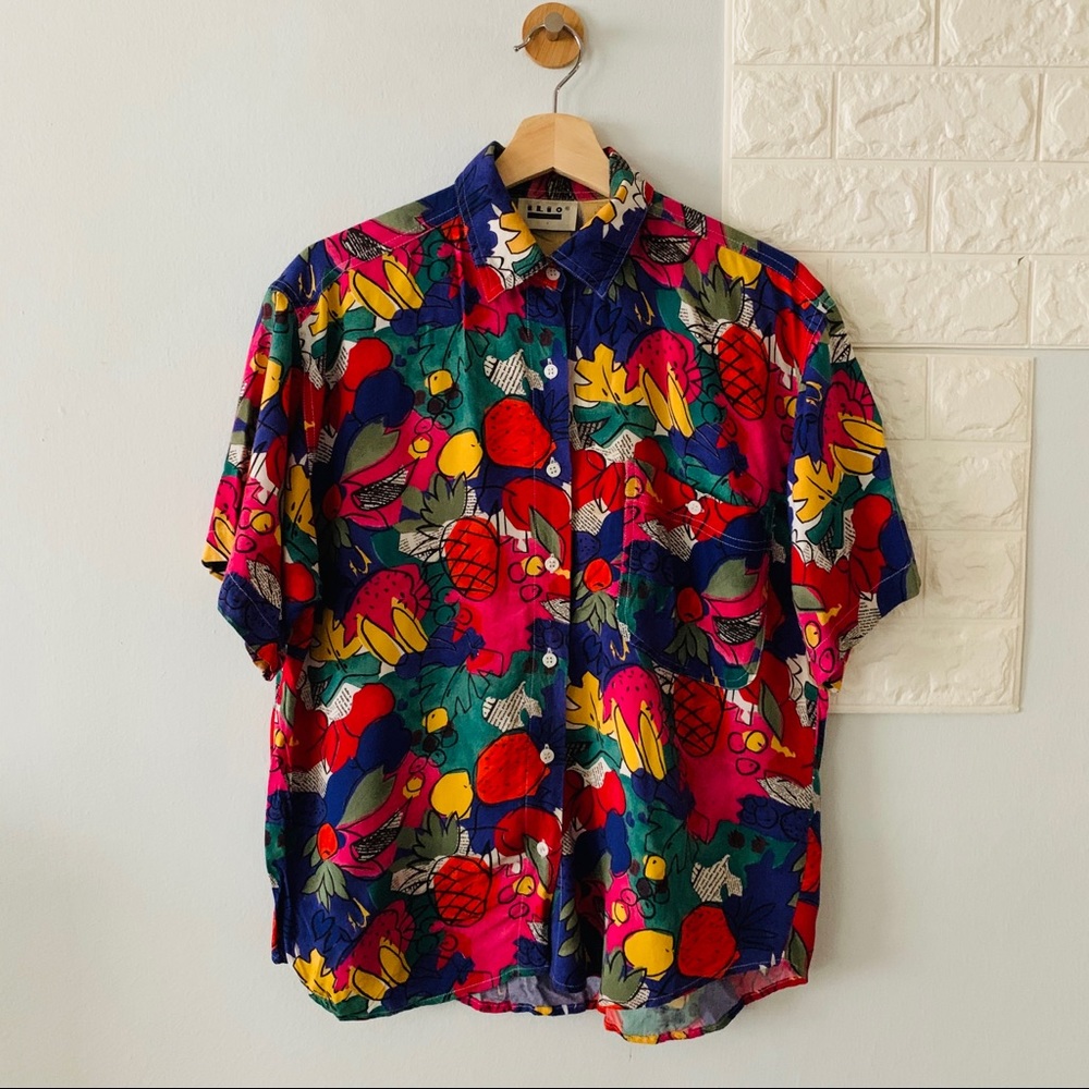 Vintage 80s abstract fruits shirt, M
